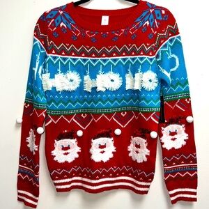 Holiday Tassel HO HO HO Ugly Christmas Party Pretty Santa Sweater